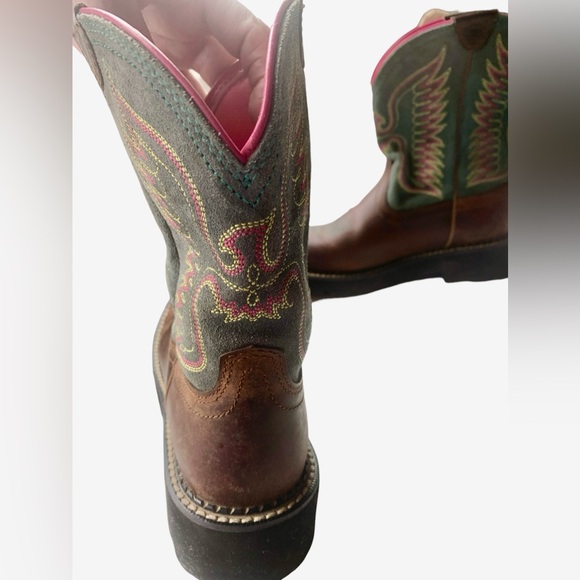 ARIAT Women’s Fatbaby Thunderbird Powder Brown/Teal/Pink Western Boots Size 8.5 - Picture 11 of 16